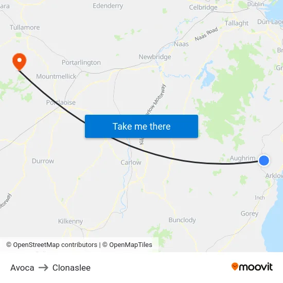 Avoca to Clonaslee map