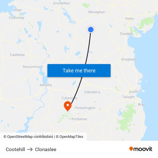 Cootehill to Clonaslee map