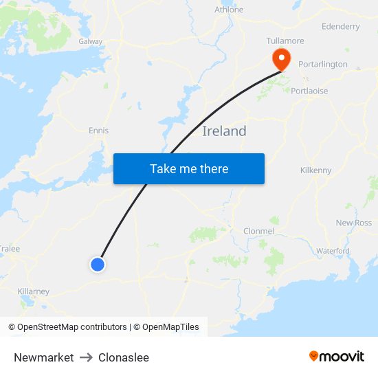 Newmarket to Clonaslee map