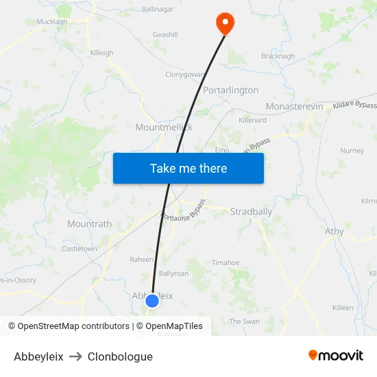 Abbeyleix to Clonbologue map