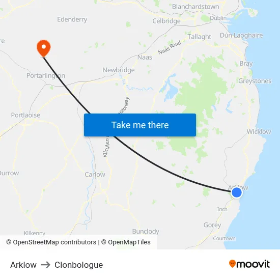Arklow to Clonbologue map