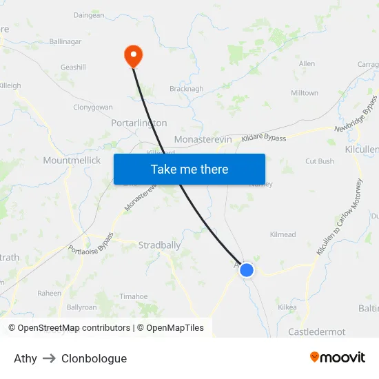 Athy to Clonbologue map