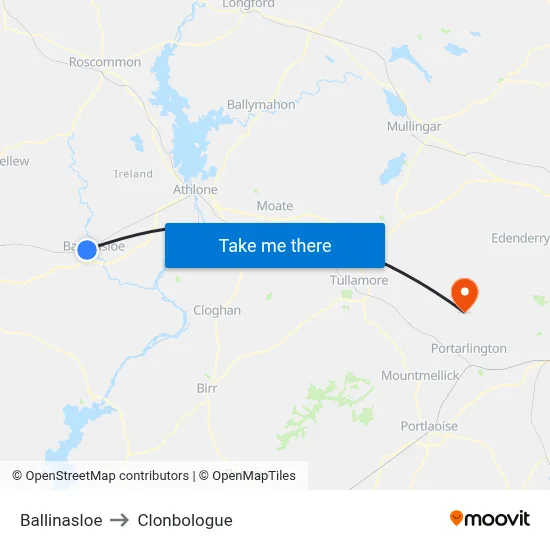 Ballinasloe to Clonbologue map