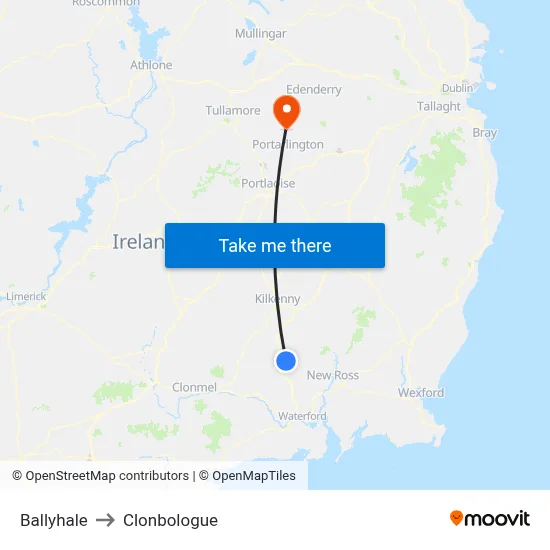 Ballyhale to Clonbologue map