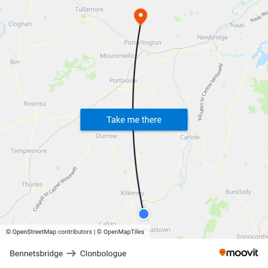Bennetsbridge to Clonbologue map