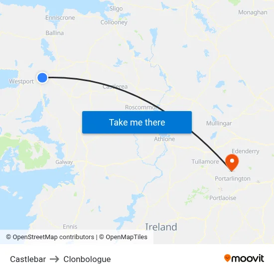 Castlebar to Clonbologue map