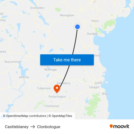 Castleblaney to Clonbologue map