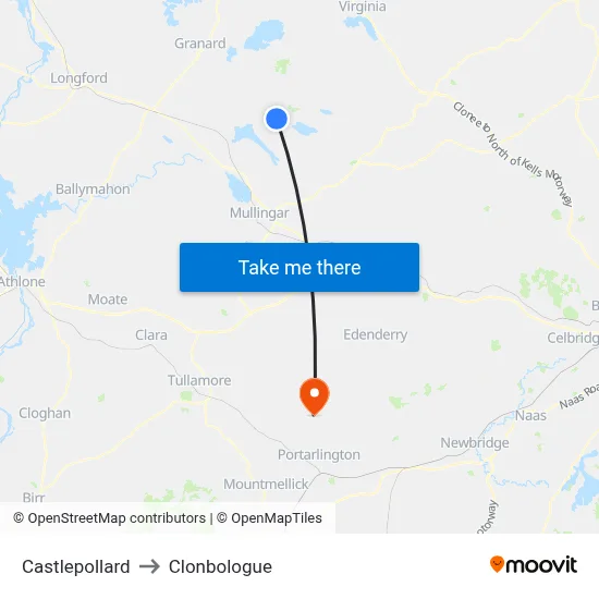 Castlepollard to Clonbologue map