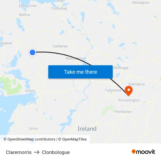 Claremorris to Clonbologue map