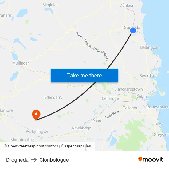Drogheda to Clonbologue map