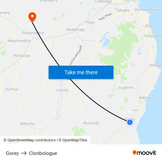 Gorey to Clonbologue map