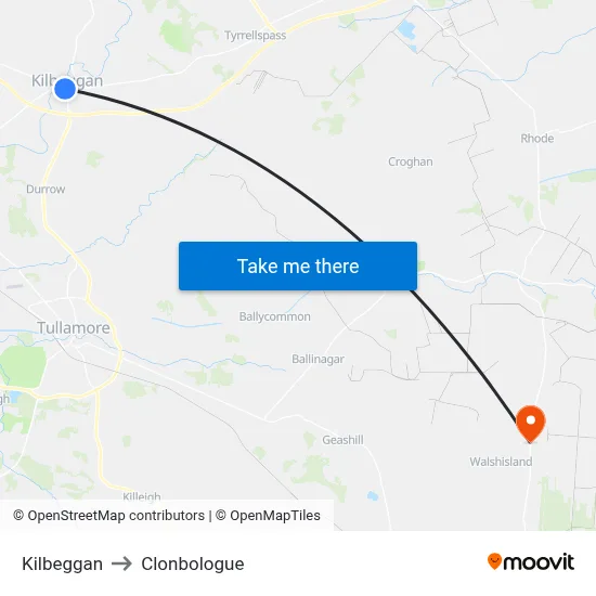 Kilbeggan to Clonbologue map