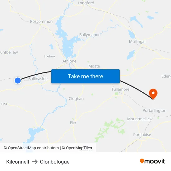 Kilconnell to Clonbologue map