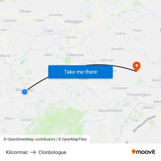 Kilcormac to Clonbologue map