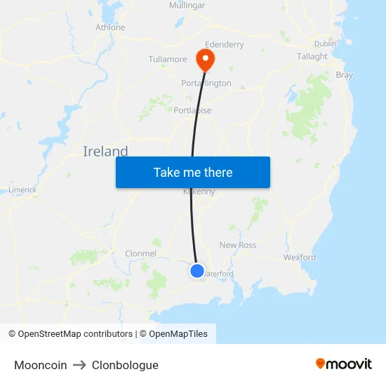 Mooncoin to Clonbologue map