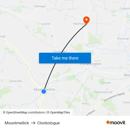 Mountmellick to Clonbologue map