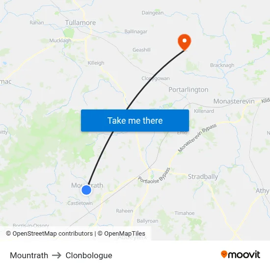 Mountrath to Clonbologue map