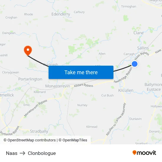 Naas to Clonbologue map