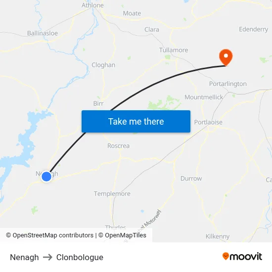 Nenagh to Clonbologue map