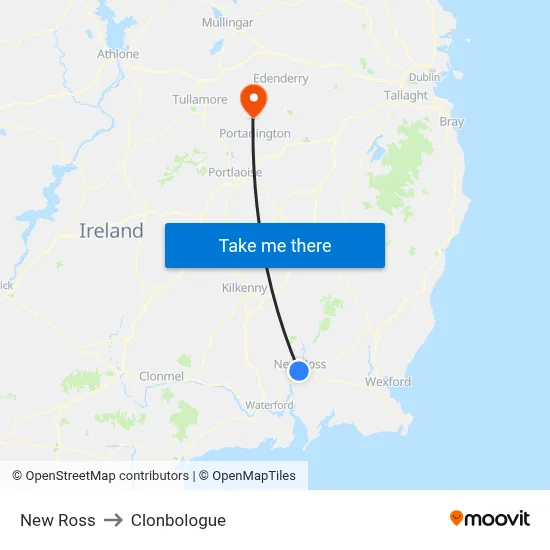 New Ross to Clonbologue map