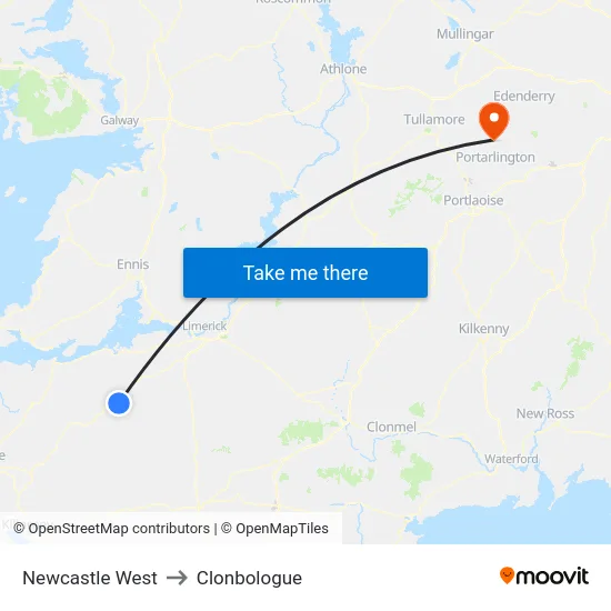 Newcastle West to Clonbologue map