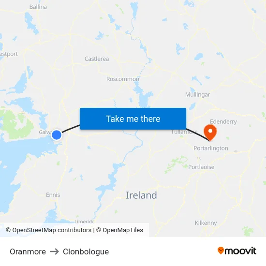 Oranmore to Clonbologue map