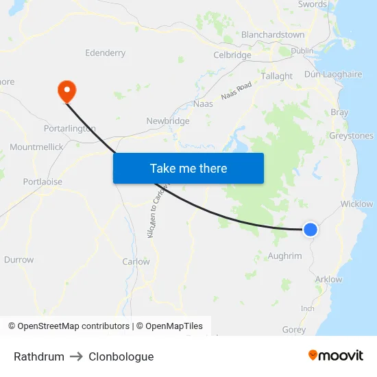 Rathdrum to Clonbologue map