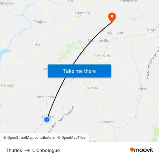 Thurles to Clonbologue map