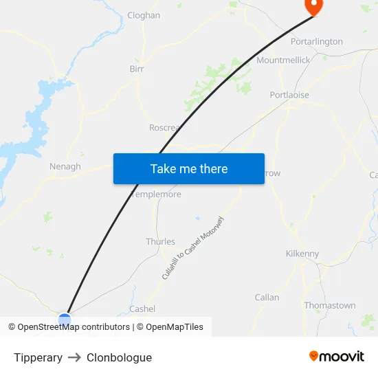 Tipperary to Clonbologue map