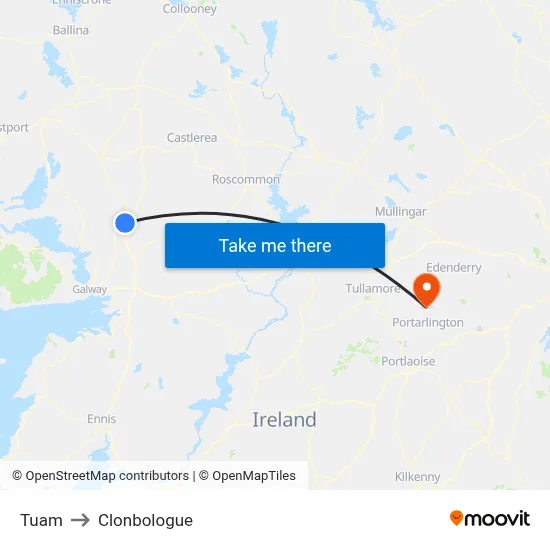 Tuam to Clonbologue map