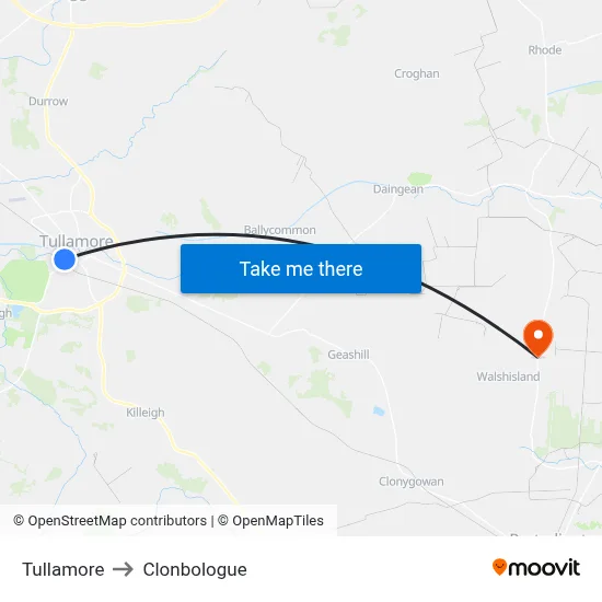Tullamore to Clonbologue map