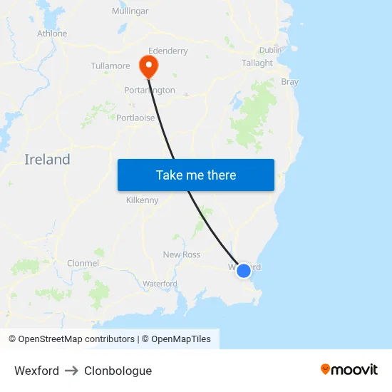 Wexford to Clonbologue map
