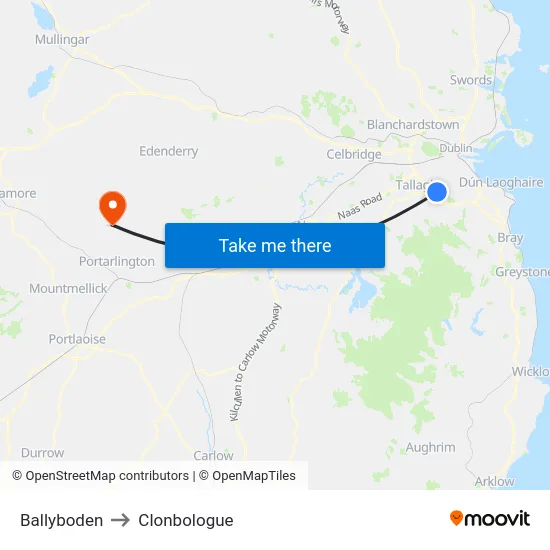 Ballyboden to Clonbologue map