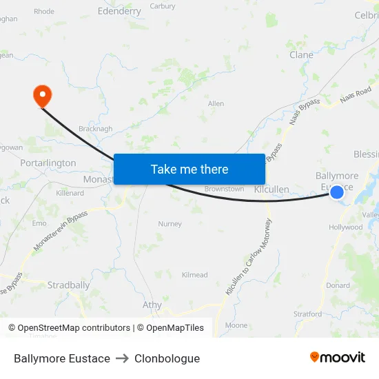 Ballymore Eustace to Clonbologue map
