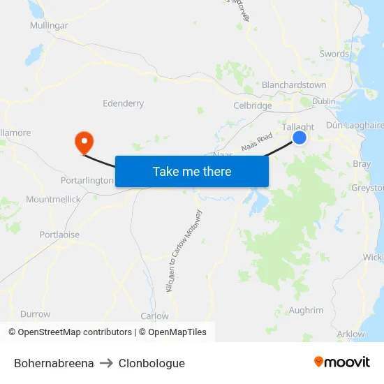 Bohernabreena to Clonbologue map