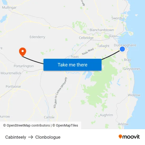 Cabinteely to Clonbologue map