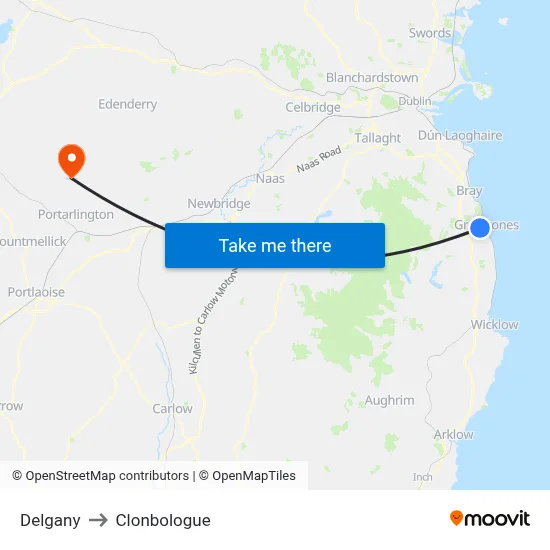 Delgany to Clonbologue map