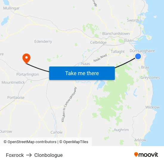 Foxrock to Clonbologue map
