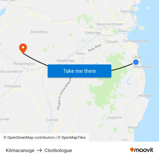 Kilmacanoge to Clonbologue map