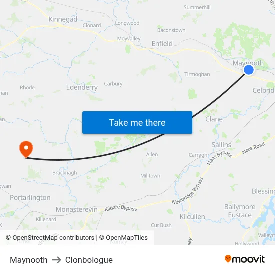 Maynooth to Clonbologue map