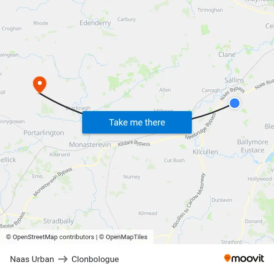 Naas Urban to Clonbologue map