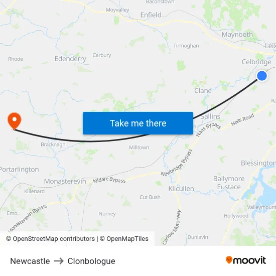 Newcastle to Clonbologue map