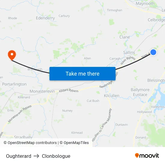 Oughterard to Clonbologue map