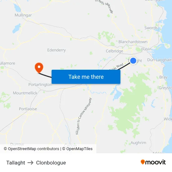 Tallaght to Clonbologue map