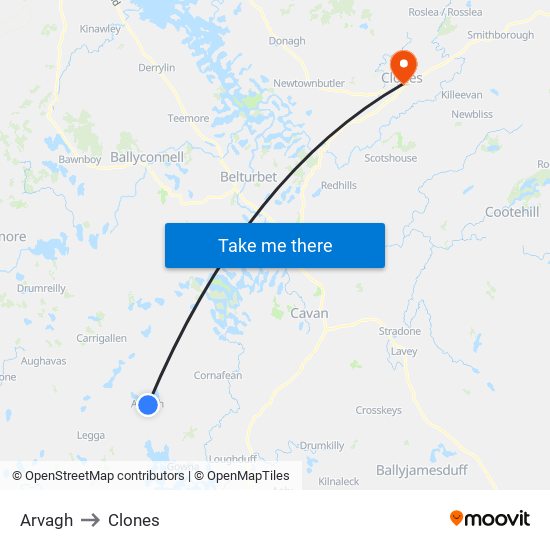 Arvagh to Clones map