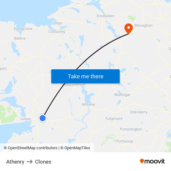Athenry to Clones map
