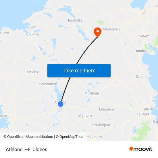 Athlone to Clones map