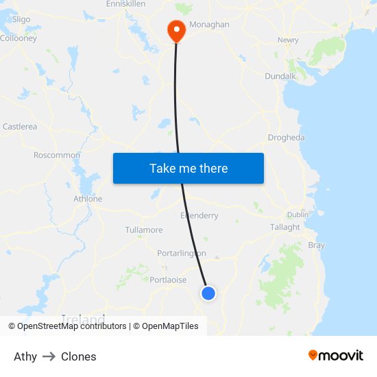 Athy to Clones map