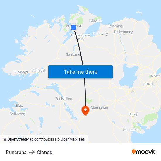 Buncrana to Clones map