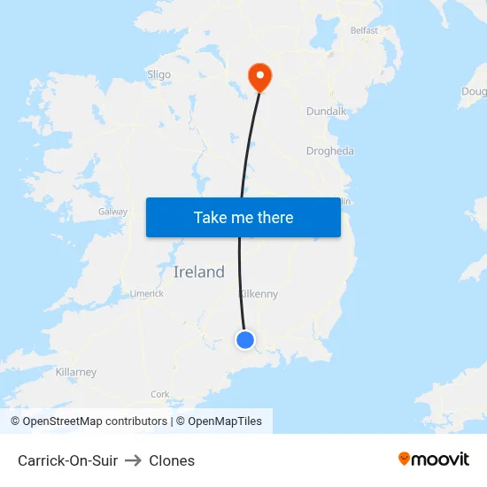 Carrick-On-Suir to Clones map